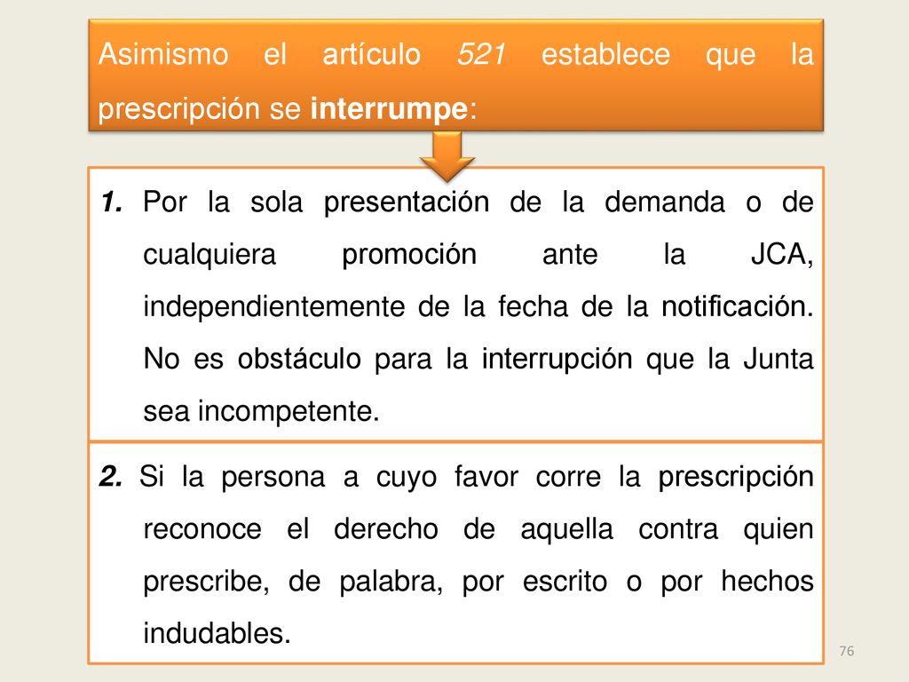 Asimismo el artículo 521 establece que la prescripción se interrumpe:
