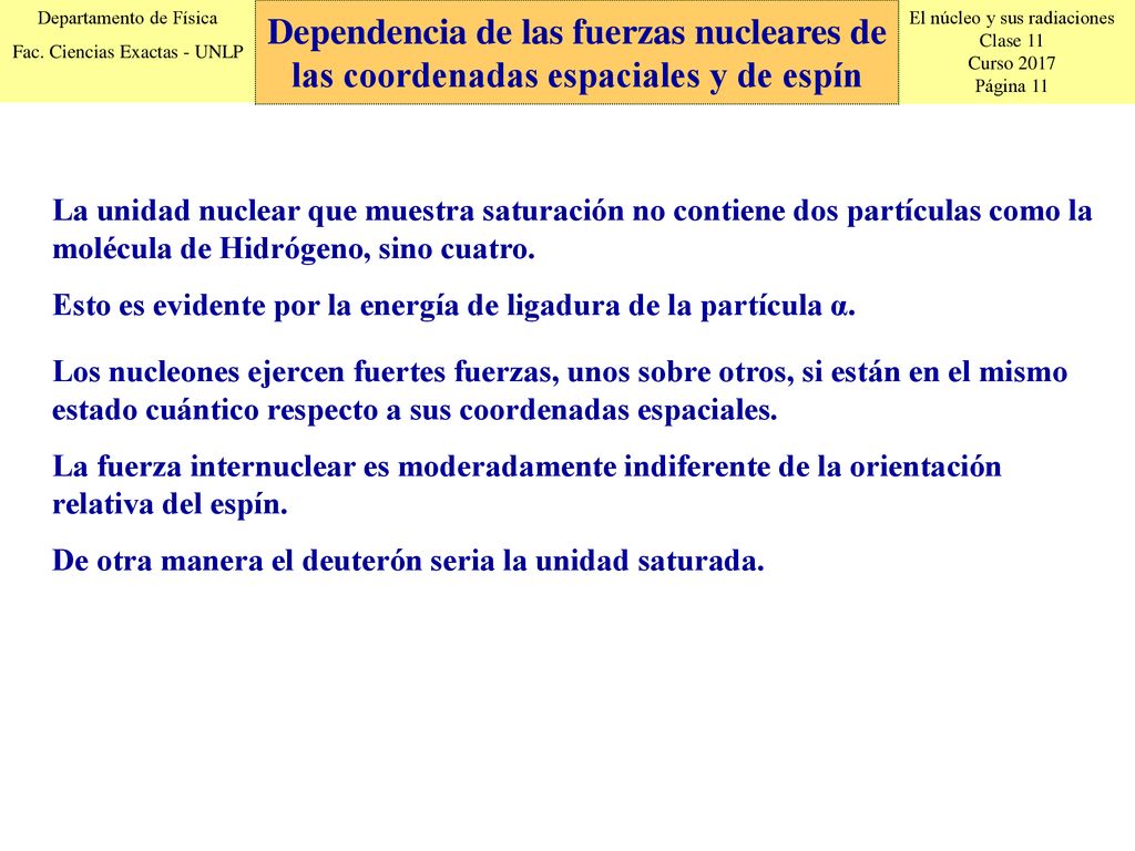 Dependencia de las fuerzas nucleares de las coordenadas espaciales y de espín
