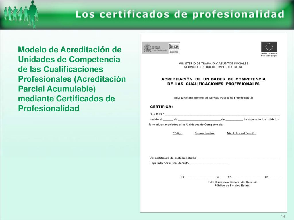 Modelo de Acreditación de Unidades de Competencia de las Cualificaciones Profesionales (Acreditación Parcial Acumulable) mediante Certificados de Profesionalidad
