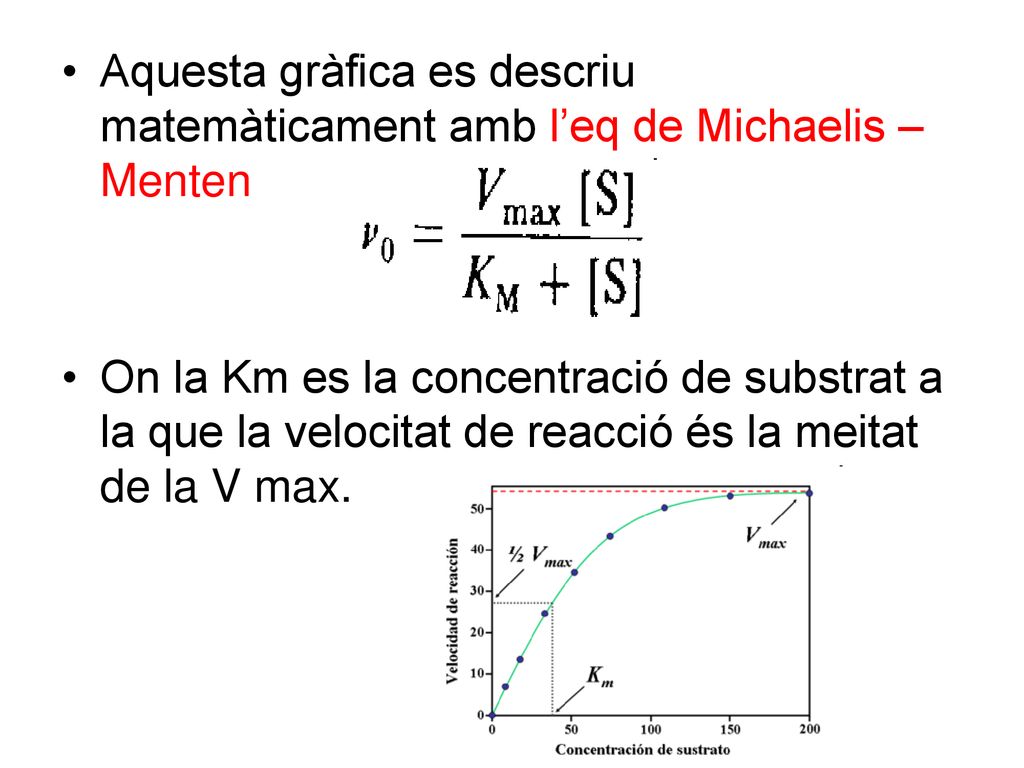 Aquesta gràfica es descriu matemàticament amb l’eq de Michaelis –Menten