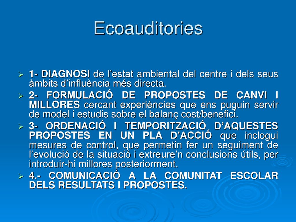 Ecoauditories 1- DIAGNOSI de l’estat ambiental del centre i dels seus àmbits d’influència més directa.