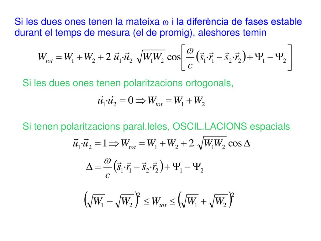 Si les dues ones tenen la mateixa w i la diferència de fases estable durant el temps de mesura (el de promig), aleshores temin