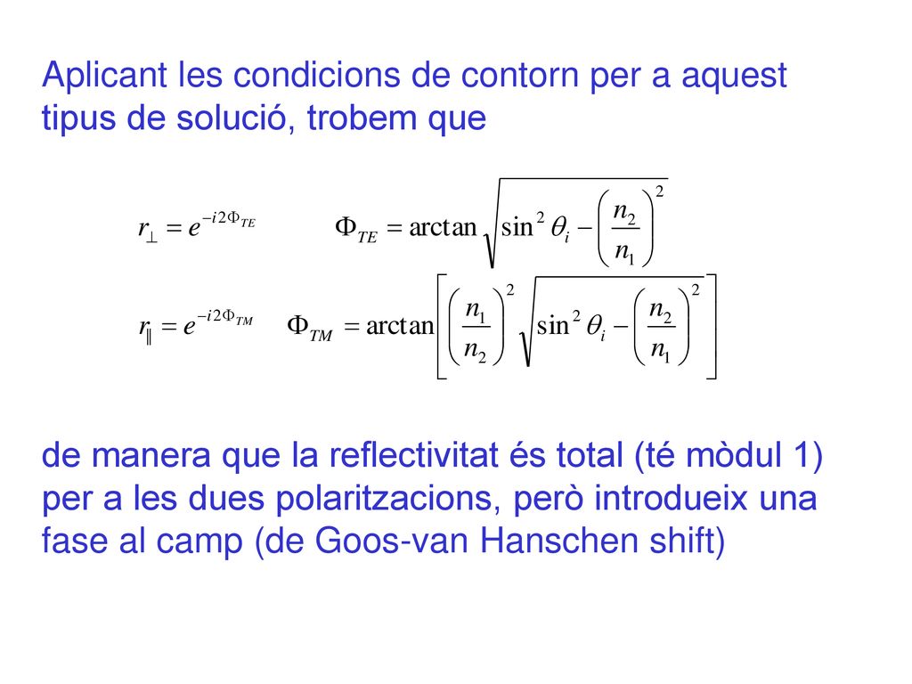 Aplicant les condicions de contorn per a aquest tipus de solució, trobem que