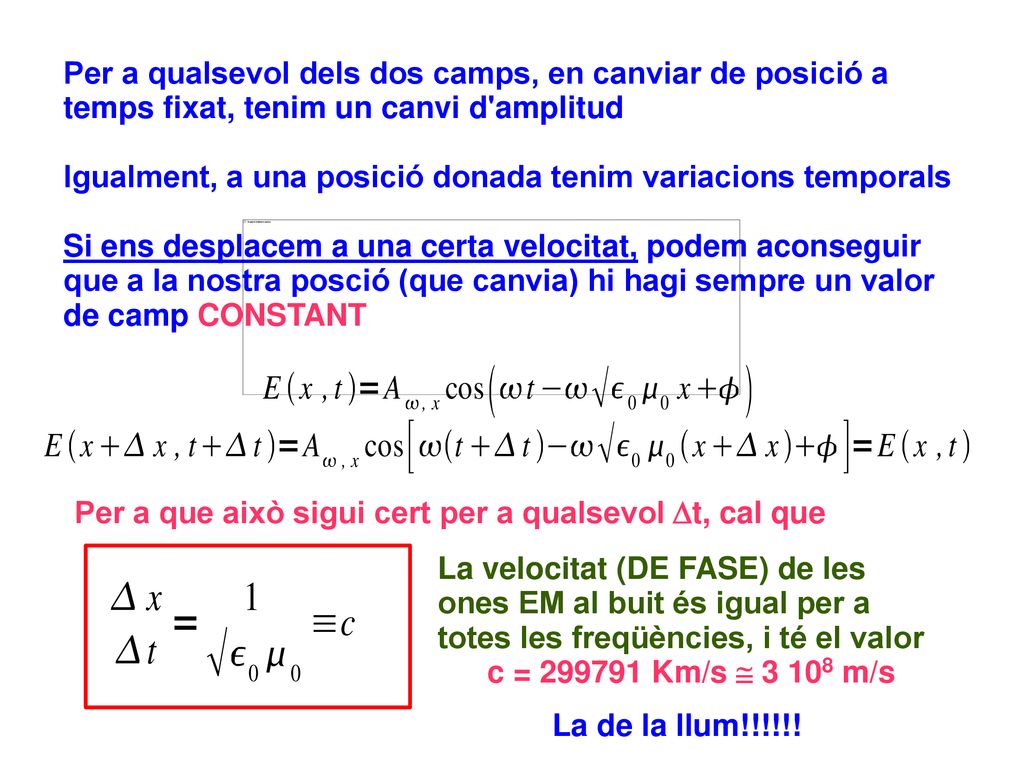 Per a qualsevol dels dos camps, en canviar de posició a temps fixat, tenim un canvi d amplitud