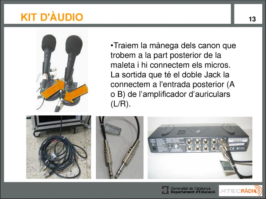 Traiem la mànega dels canon que trobem a la part posterior de la maleta i hi connectem els micros.