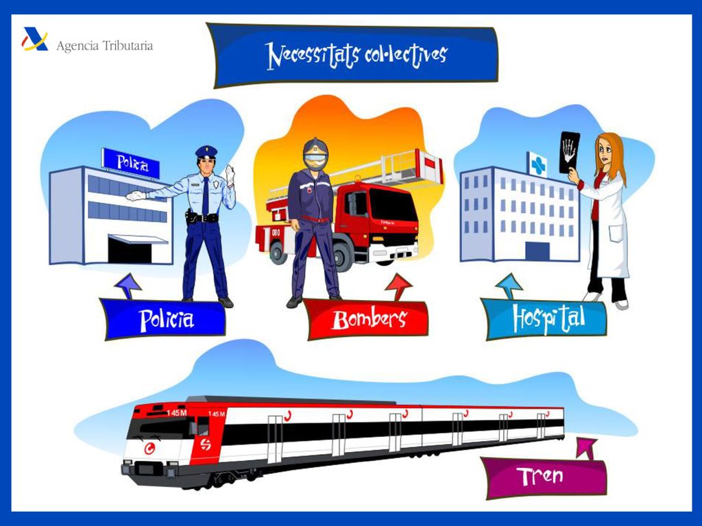 Per satisfer aquestes necessitats col·lectives, existeixen les administracions públiques, com la Unió Europea, l Estat, les comunitats autònomes, les diputacions provincials, els ajuntaments i d’altres, que s encarreguen de planificar les despeses dels serveis públics que es presten i de què gaudeixen els ciutadans.