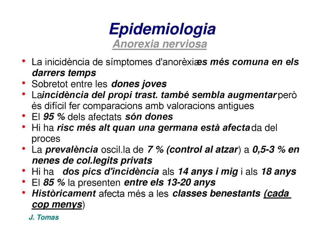 Epidemiologia Anorexia nerviosa La inicidència de símptomes d anorèxia