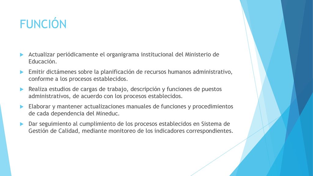 FUNCIÓN Actualizar periódicamente el organigrama institucional del Ministerio de Educación.