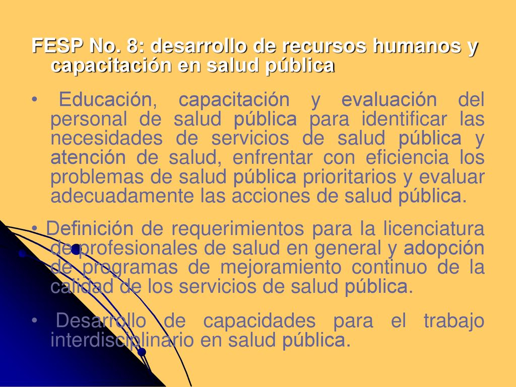 FESP No. 8: desarrollo de recursos humanos y capacitación en salud pública