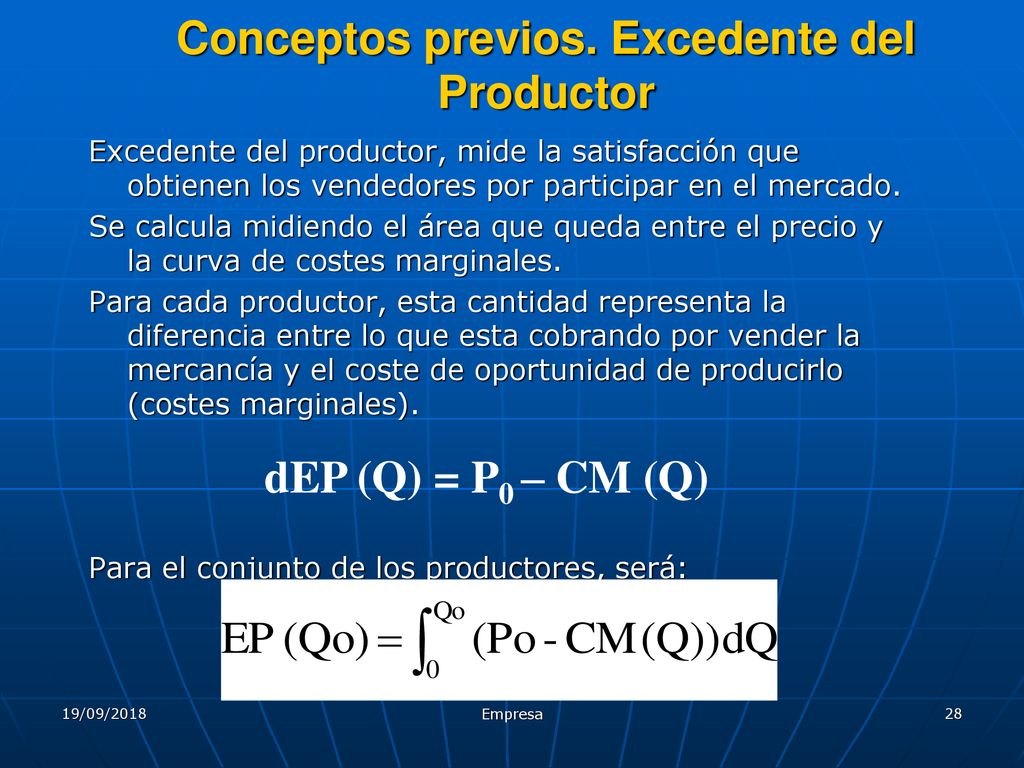 Conceptos previos. Excedente del Productor