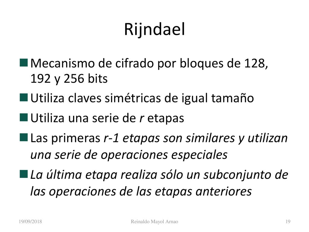 Rijndael Mecanismo de cifrado por bloques de 128, 192 y 256 bits