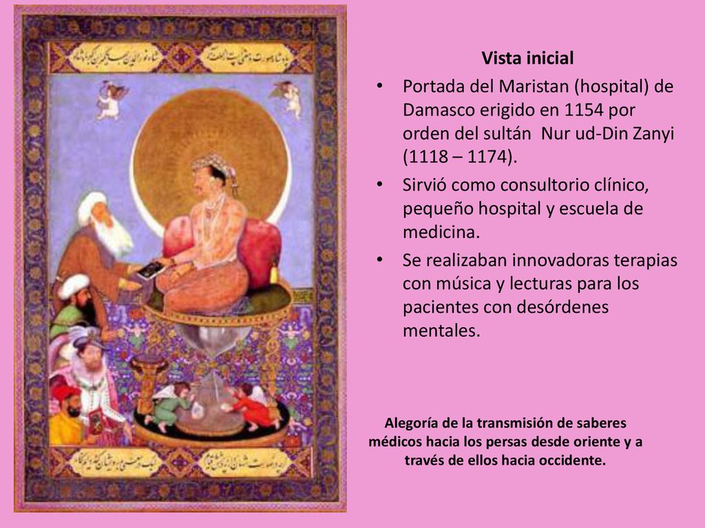 Vista inicial Portada del Maristan (hospital) de Damasco erigido en 1154 por orden del sultán Nur ud-Din Zanyi (1118 – 1174).