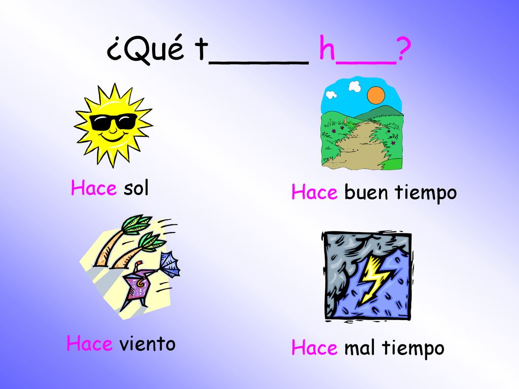 ¿Qué t_____ h___ Hace sol Hace buen tiempo Hace viento