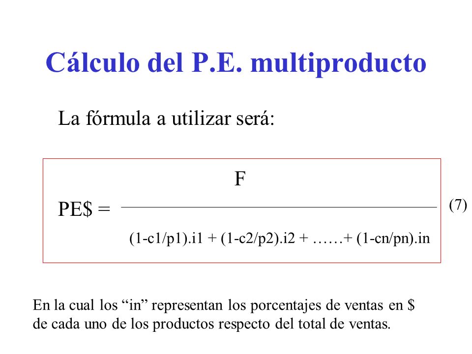 Cálculo del P.E. multiproducto