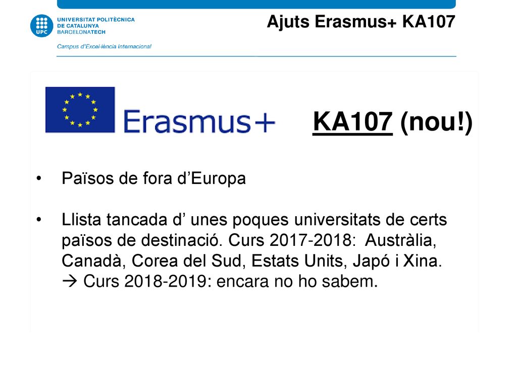 KA107 (nou!) Ajuts Erasmus+ KA107 Països de fora d’Europa