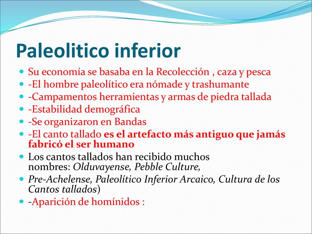 Paleolitico inferior Su economía se basaba en la Recolección , caza y pesca. -El hombre paleolítico era nómade y trashumante.