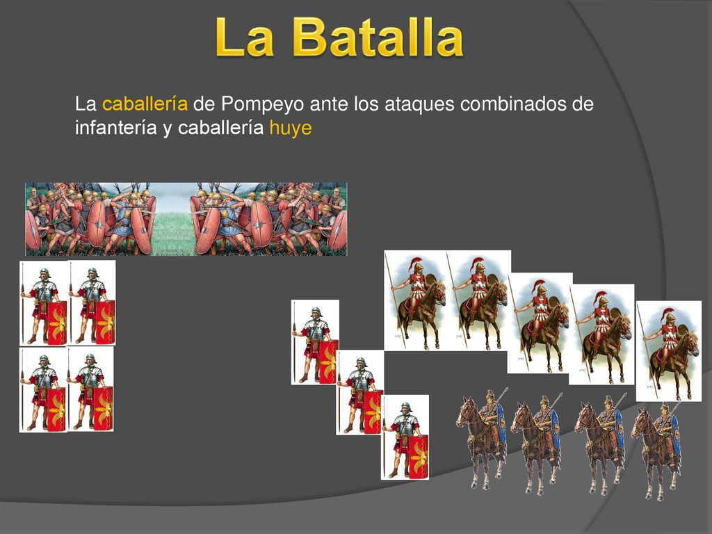 La Batalla La caballería de Pompeyo ante los ataques combinados de infantería y caballería huye