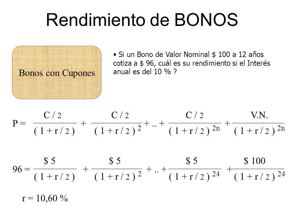 Rendimiento de BONOS Bonos con Cupones C / 2 ( 1 + r / 2 ) C / 2