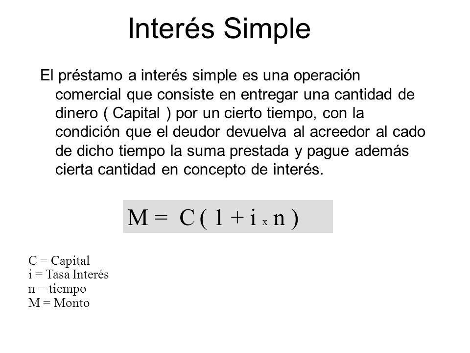 Interés Simple M = C ( 1 + i x n )