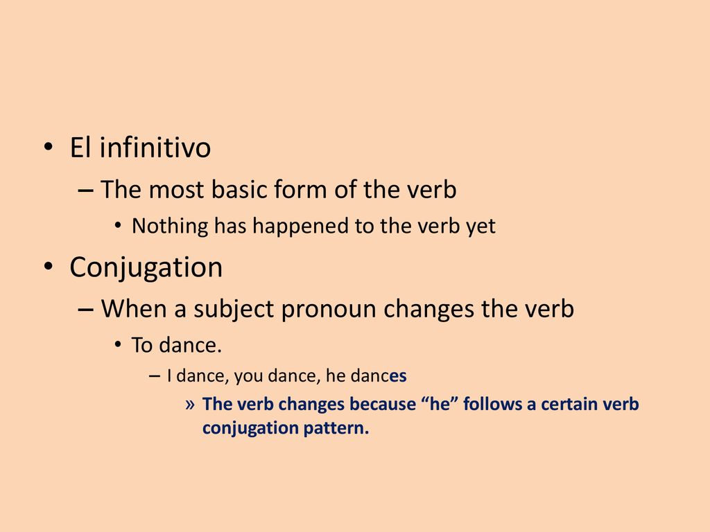 El infinitivo Conjugation The most basic form of the verb