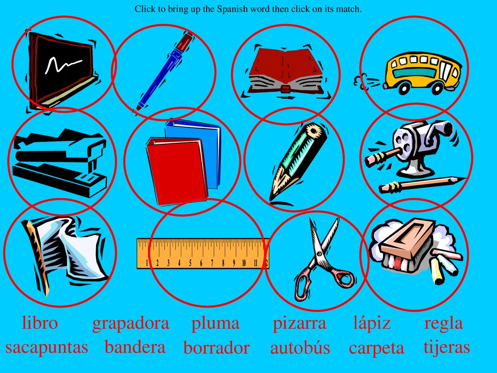 Click to bring up the Spanish word then click on its match.