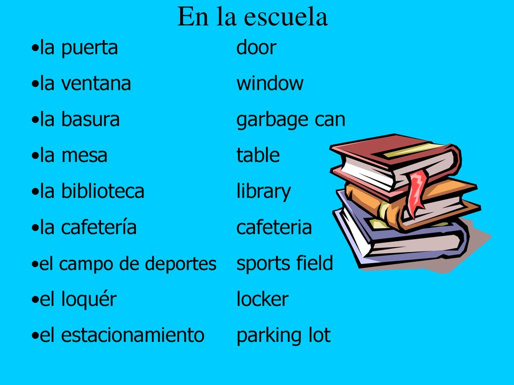 En la escuela la puerta door la ventana window la basura garbage can