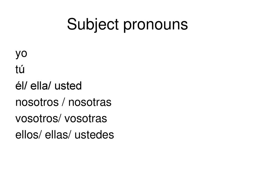 Subject pronouns yo tú él/ ella/ usted nosotros / nosotras