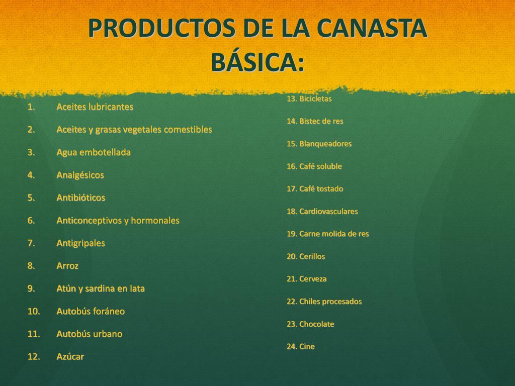 PRODUCTOS DE LA CANASTA BÁSICA: