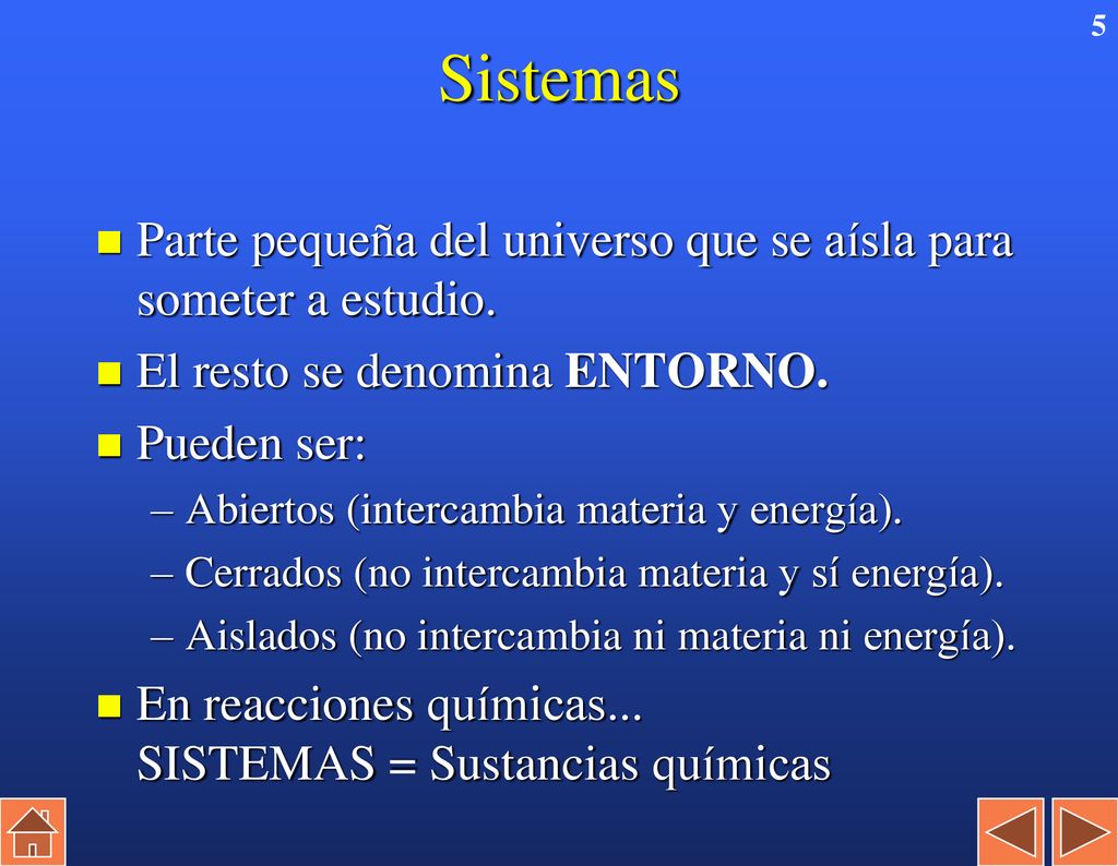 Sistemas Parte pequeña del universo que se aísla para someter a estudio. El resto se denomina ENTORNO.