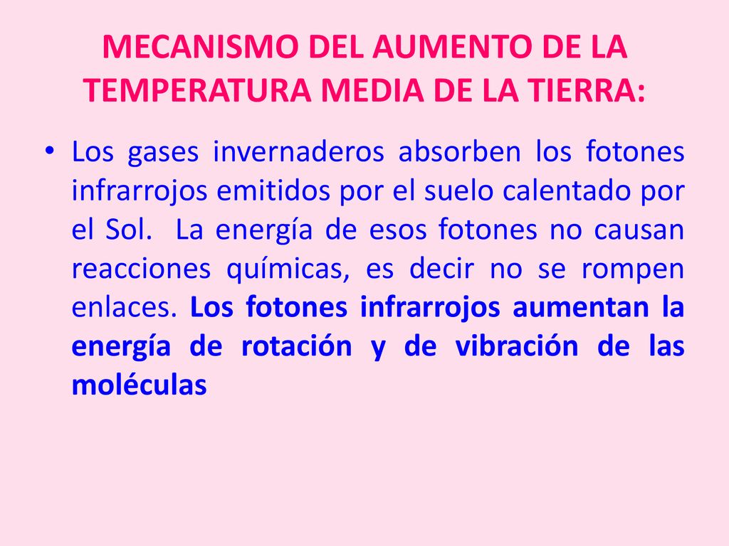 MECANISMO DEL AUMENTO DE LA TEMPERATURA MEDIA DE LA TIERRA: