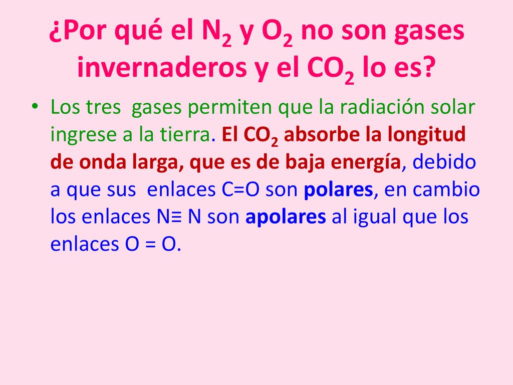 ¿Por qué el N2 y O2 no son gases invernaderos y el CO2 lo es