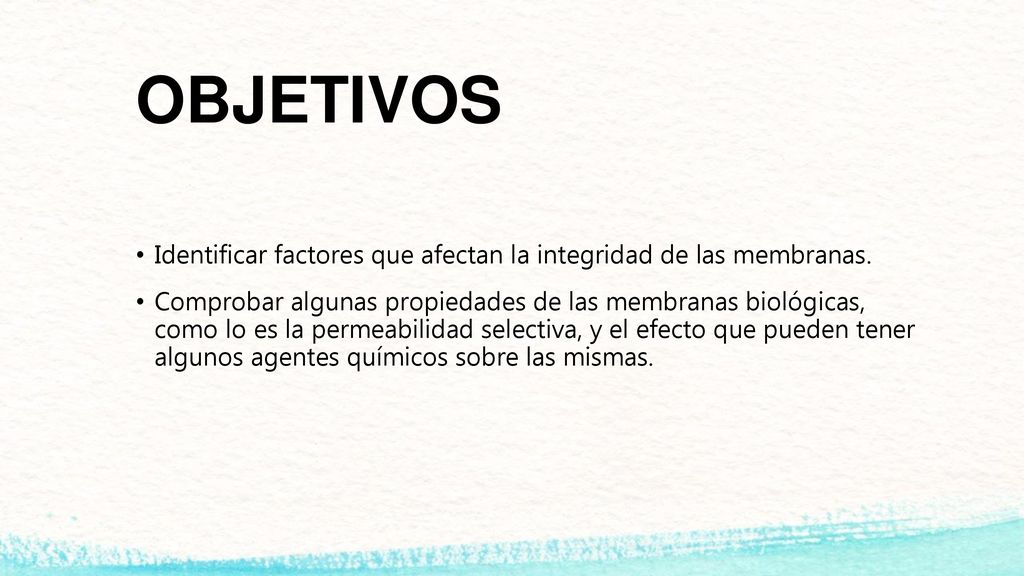OBJETIVOS Identificar factores que afectan la integridad de las membranas.