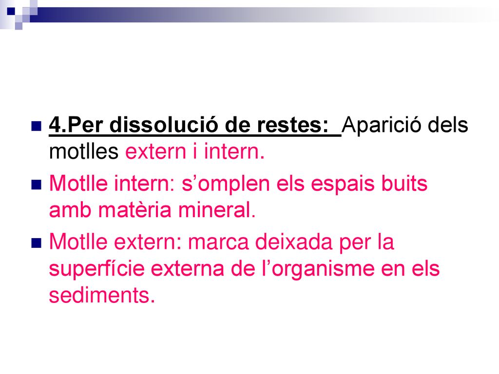 4.Per dissolució de restes: Aparició dels motlles extern i intern.