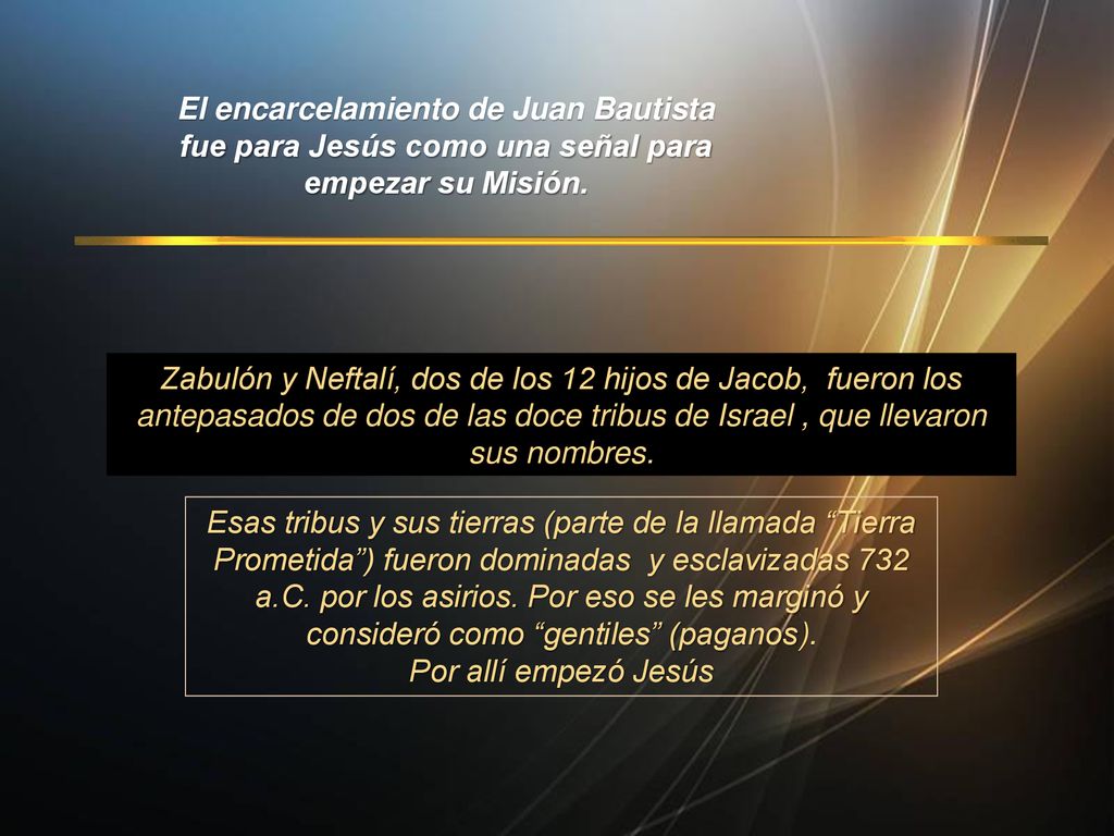 El encarcelamiento de Juan Bautista fue para Jesús como una señal para empezar su Misión.
