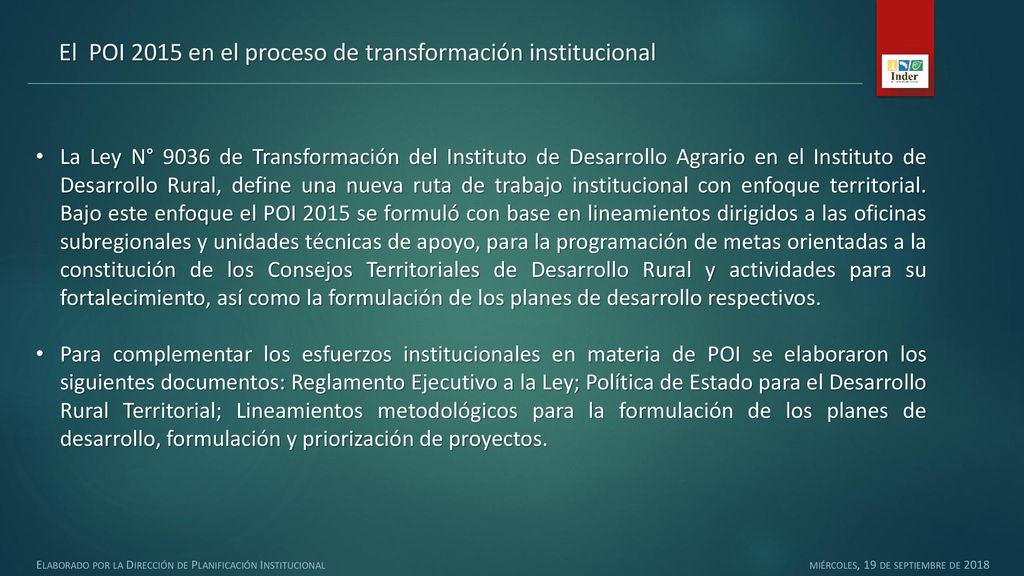 El POI 2015 en el proceso de transformación institucional