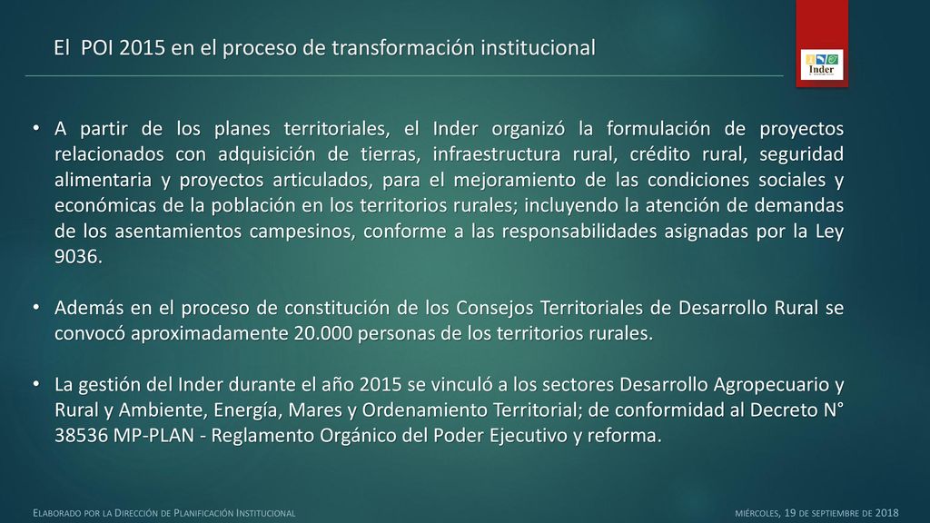 El POI 2015 en el proceso de transformación institucional