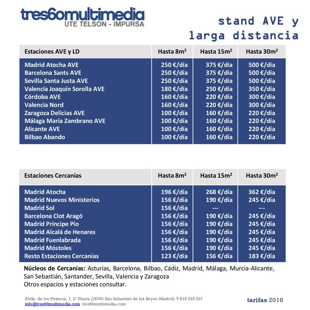 stand AVE y larga distancia Estaciones AVE y LD Hasta 8m2 Hasta 15m2