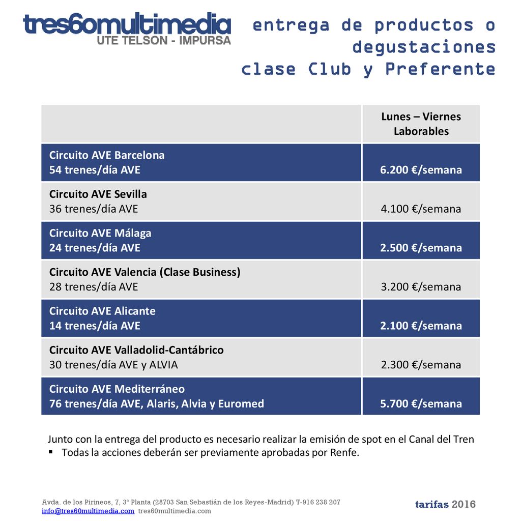 entrega de productos o degustaciones clase Club y Preferente