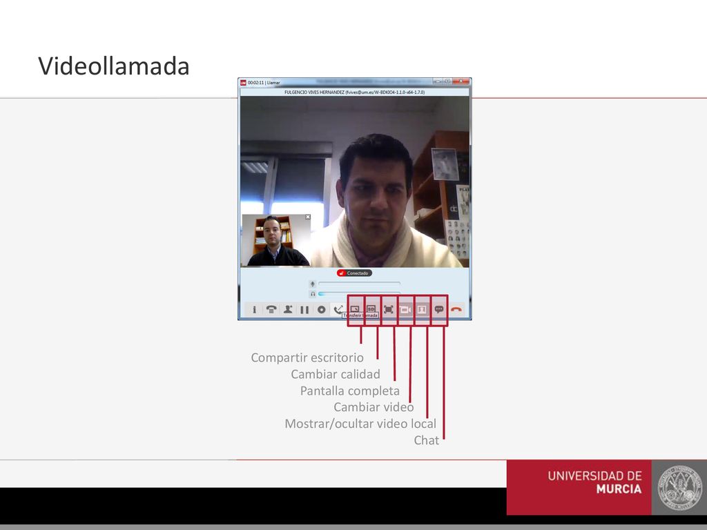 Videollamada Compartir escritorio Cambiar calidad Pantalla completa