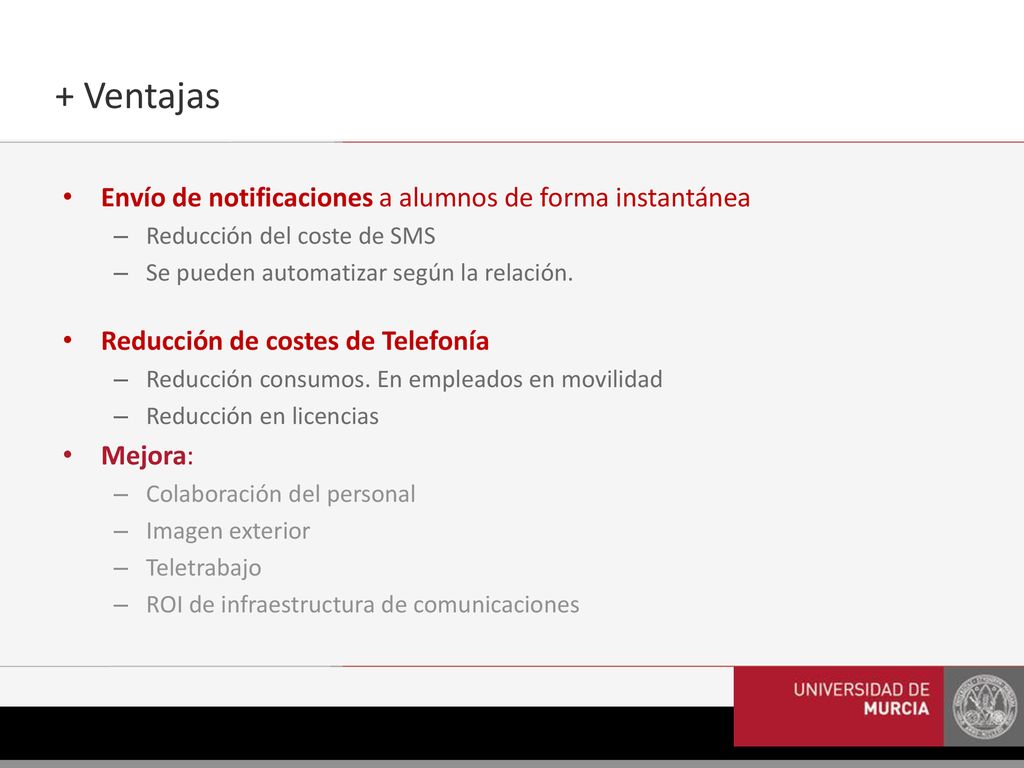 + Ventajas Envío de notificaciones a alumnos de forma instantánea