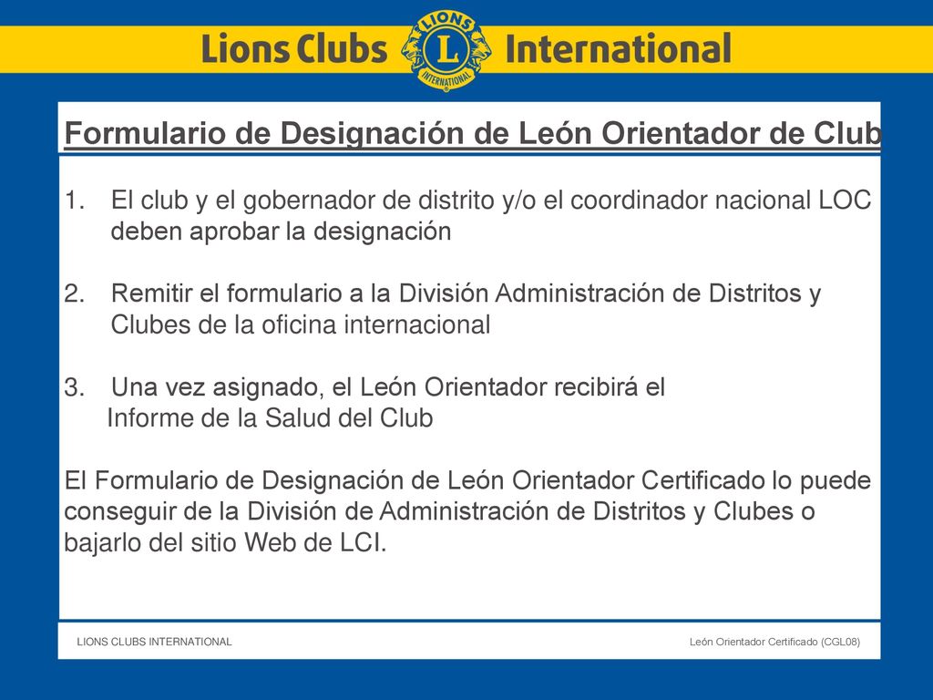 Formulario de Designación de León Orientador de Club