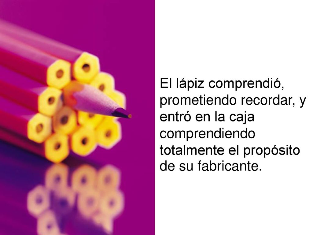 El lápiz comprendió, prometiendo recordar, y entró en la caja comprendiendo totalmente el propósito de su fabricante.