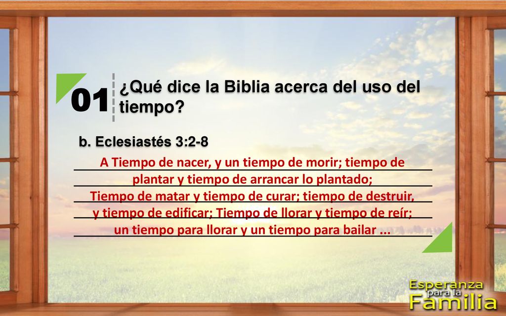 01 ¿Qué dice la Biblia acerca del uso del tiempo b. Eclesiastés 3:2-8