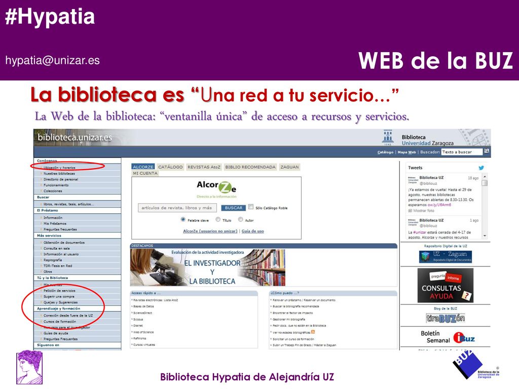 WEB de la BUZ La biblioteca es Una red a tu servicio…