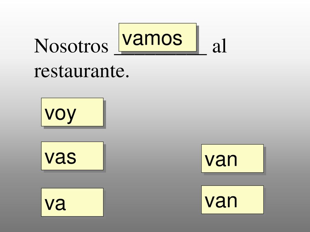 vamos Nosotros _________ al restaurante. voy vas van van va