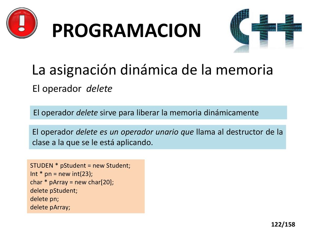 PROGRAMACION La asignación dinámica de la memoria El operador delete
