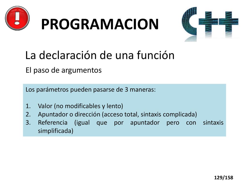 PROGRAMACION La declaración de una función El paso de argumentos