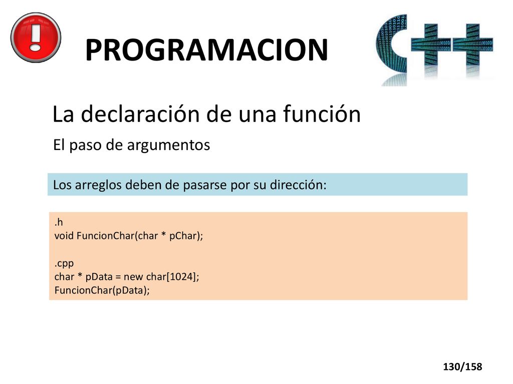 PROGRAMACION La declaración de una función El paso de argumentos