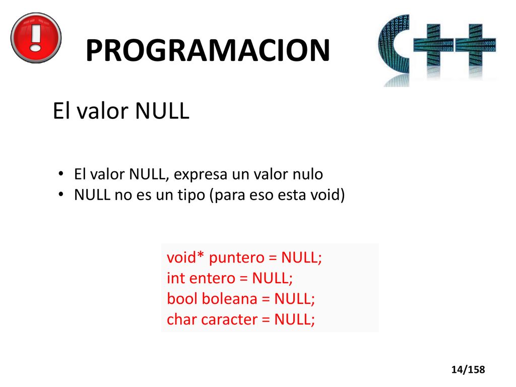 PROGRAMACION El valor NULL El valor NULL, expresa un valor nulo