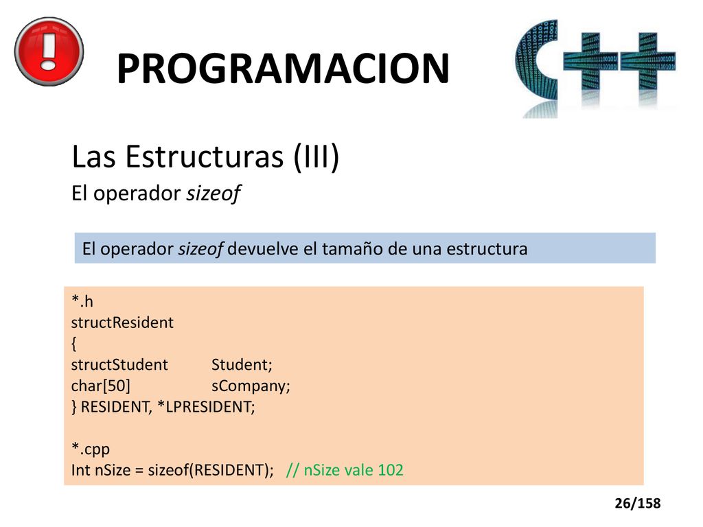 PROGRAMACION Las Estructuras (III) El operador sizeof